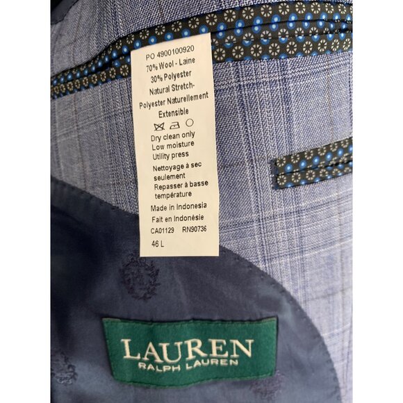 Lauren Ralph Lauren Mens Suit 2-Piece Blue Gray Plaid 46L - Picture 4 of 11
